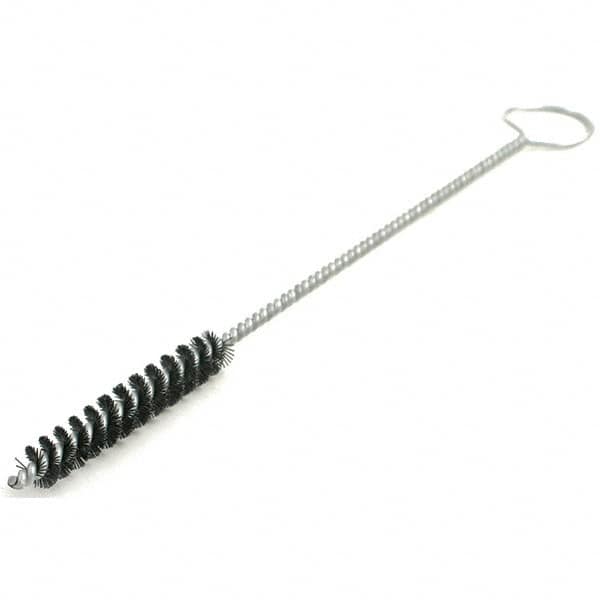 Brush Research Mfg. - 1" Diam Helical Nylon Tube Brush - Single Spiral, 0.017" Filament Diam, 3" Brush Length, 12" OAL, 0.22" Diam Galvanized Steel Shank - Benchmark Tooling
