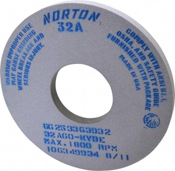 Norton - 14" Diam x 5" Hole x 1" Thick, K Hardness, 60 Grit Surface Grinding Wheel - Aluminum Oxide, Type 1, Medium Grade, 1,800 Max RPM, Vitrified Bond, No Recess - Benchmark Tooling