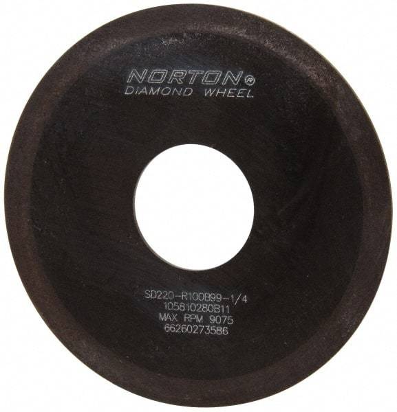 Norton - 4" Diam x 1-1/4" Hole x 1/16" Thick, 220 Grit Surface Grinding Wheel - Diamond, Type 1A1, Very Fine Grade, Resinoid Bond - Benchmark Tooling