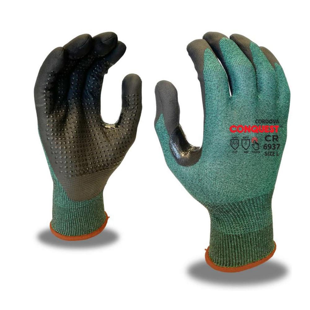 Puncture-Resistant Gloves: Size Large, ANSI Cut A4, ANSI Puncture 0, Micro-Foam Nitrile, ™HPPG ™ High Performance Polyethylene Graphene Green & Black, Palm & Fingertips Coated, Engineered Yarn Lined, High Performance Polyethylene Graphene (HPP