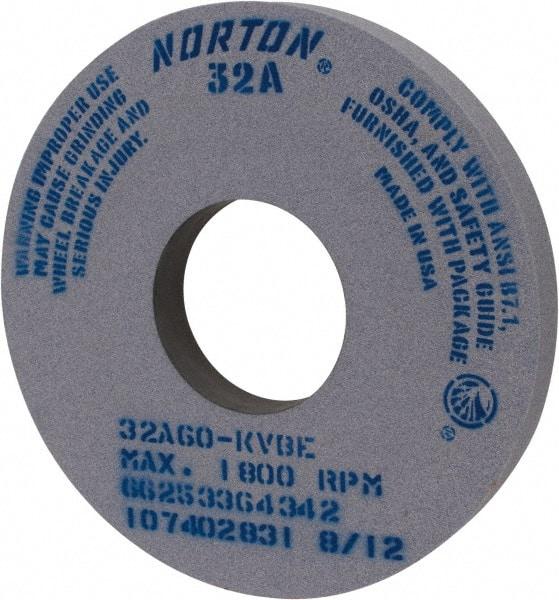 Norton - 14" Diam x 5" Hole x 1-1/2" Thick, K Hardness, 60 Grit Surface Grinding Wheel - Aluminum Oxide, Type 1, Medium Grade, 1,800 Max RPM, Vitrified Bond, No Recess - Benchmark Tooling