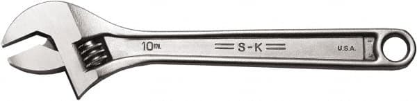 SK - 1-1/8" Jaw Capacity, 10" Standard Adjustable Wrench - Steel, Chrome Finish, 10" OAL - Benchmark Tooling