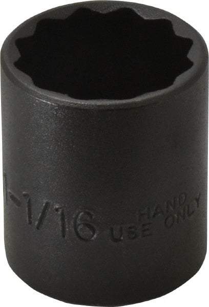 Proto - 1-1/16", 1/2" Drive, Standard Hand Socket - 12 Points, 1-5/8" OAL, Alloy Steel, Black Finish - Benchmark Tooling