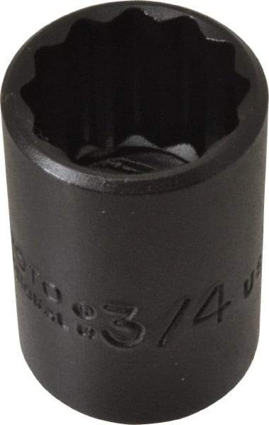 Proto - 3/4", 1/2" Drive, Standard Hand Socket - 12 Points, 1-1/2" OAL, Alloy Steel, Black Finish - Benchmark Tooling