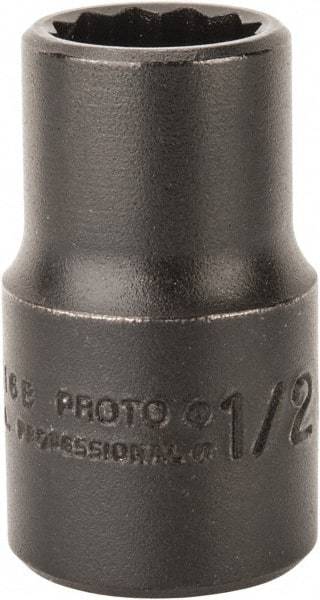 Proto - 1/2", 1/2" Drive, Standard Hand Socket - 12 Points, 1-1/2" OAL, Alloy Steel, Black Finish - Benchmark Tooling