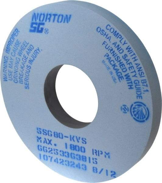 Norton - 14" Diam x 5" Hole x 1-1/2" Thick, K Hardness, 80 Grit Surface Grinding Wheel - Ceramic, Type 1, Medium Grade, 1,800 Max RPM, Vitrified Bond, No Recess - Benchmark Tooling