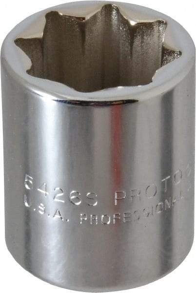 Proto - 13/16", 1/2" Drive, Standard Hand Socket - 8 Points, 1-5/8" OAL, Alloy Steel, Chrome Finish - Benchmark Tooling