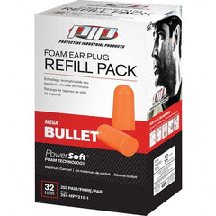 Earplug: 32dB, Polyurethane, Bullet, Roll Down, Uncorded Orange, 250 Pairs per Pack