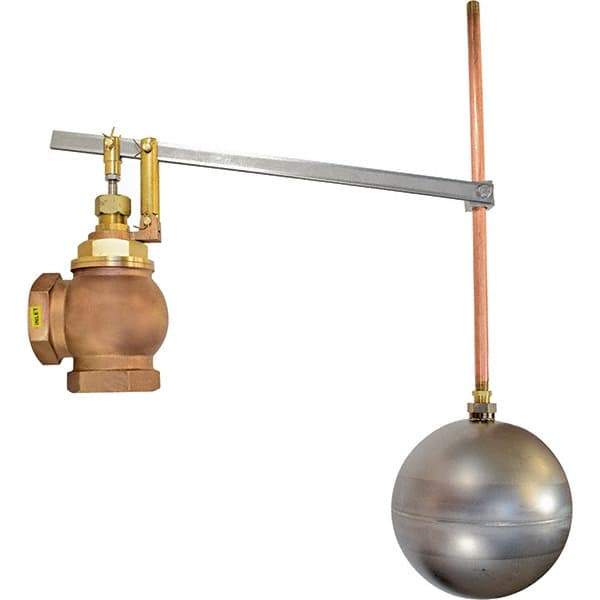 Control Devices - 2" Pipe, Brass & Bronze, Angle Pattern-Single Seat, Mechanical Float Valve - 75 psi, FIP x FIP End Connections - Benchmark Tooling