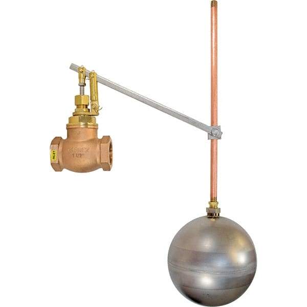 Control Devices - 1-1/4" Pipe, Brass & Bronze, Globe Pattern-Single Seat, Mechanical Float Valve - 100 psi, FIP x FIP End Connections - Benchmark Tooling