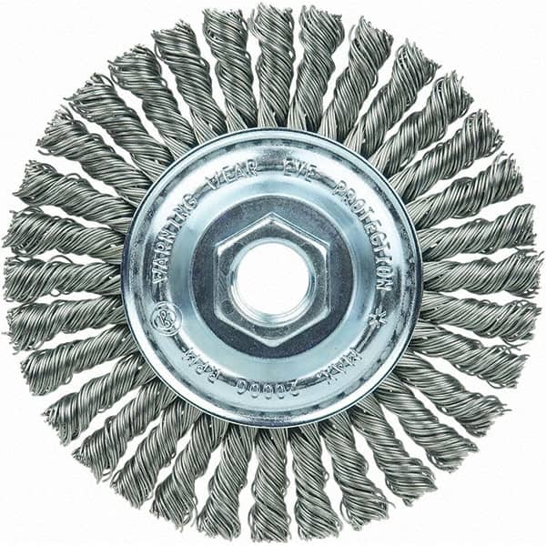 Weiler - 4" OD, 5/8-11 Arbor Hole, Stringer Bead Steel Wheel Brush - 3/16" Face Width, 7/8" Trim Length, 20,000 RPM - Benchmark Tooling