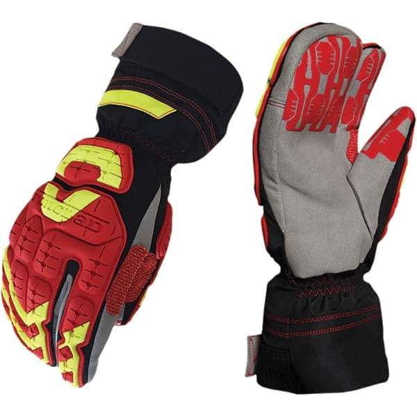 ironCLAD - Size L (9), ANSI Cut Lvl A4, Puncture Lvl 5, Abrasion Lvl 5, Cut Resistant Gloves - 12" Long, Uncoated, Polyester & Mylar Lining, Hook & Loop Cuff, Black/Red, Paired - Benchmark Tooling