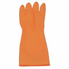 Size 9-Premium Cleanroom chemical handlers natural rubber latex gloves, 20 mil, 15″ length, embossed palm, orange. Cleanroom packaged, 1 pair per poly bag, 10 pair per master poly bag, 10 master poly bags per case. - Benchmark Tooling
