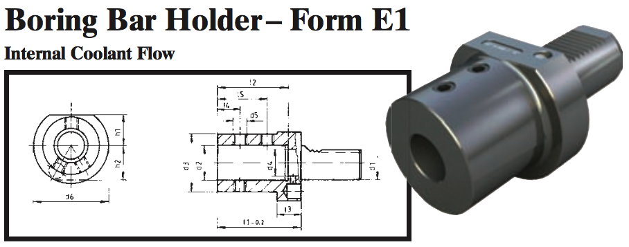 VDI Boring Bar Holder - Form E1 (Internal Coolant Flow) - Part #: CNC86 51.5020 - Benchmark Tooling