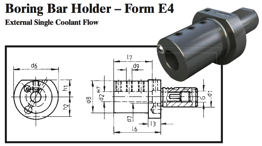 VDI Boring Bar Holder - Form E4 (External Single Coolant Flow) - Part #: CNC86 54.6050 - Benchmark Tooling