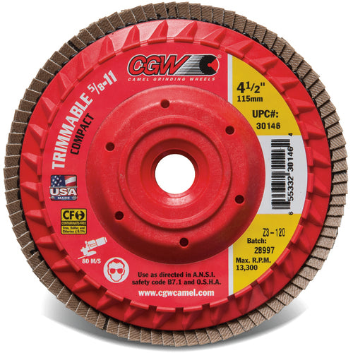 4 1/2″ × 5/8″-11 - 80 Grit - Z3 XL Compact Trimmable Flap Disc with Hub - Benchmark Tooling