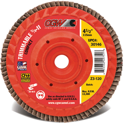 4 1/2″ × 5/8″-11 - 40 Grit - C3 Ceramic Compact Trimmable Flap Disc with Hub - Benchmark Tooling