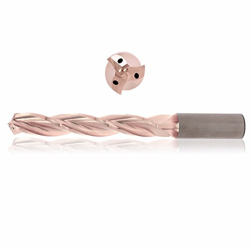 0.4375 mm Dia. × 12 mm Shank × 71 mm Flute Length × 118 mm OAL, 5xD, 130°, ZircoPlus, 3 Flute, Coolant Thru, h6, Cylindrical, Solid Carbide Drill - Exact Industrial Supply