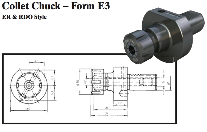 VDI Collet Chuck - Form E3 (ER & RDO Style) - Part #: CNC86 53.2032 - Benchmark Tooling