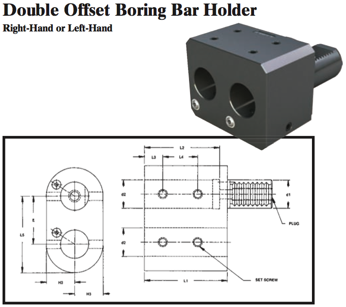 VDI Double Offset Boring Bar Holder (Right Hand) - Part #: CNC86 91.3025 - Benchmark Tooling