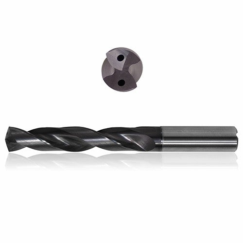 0.437 mm Dia. × 12 mm Shank × 55 mm Flute Length × 102 mm OAL, 3xD, 140°, Sistral, 2 Flute, Coolant Thru, h6, Cylindrical, Solid Carbide Drill - Exact Industrial Supply