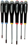 6 Piece - Ergo Handle Screwdriver Set - Includes: #1 x 4; #2 x 4 Phillips; #1 x 4; #2 x 4 Pozidriv; 9/64 x 3; 7/32 x 4 Slotted Cabinet - Benchmark Tooling