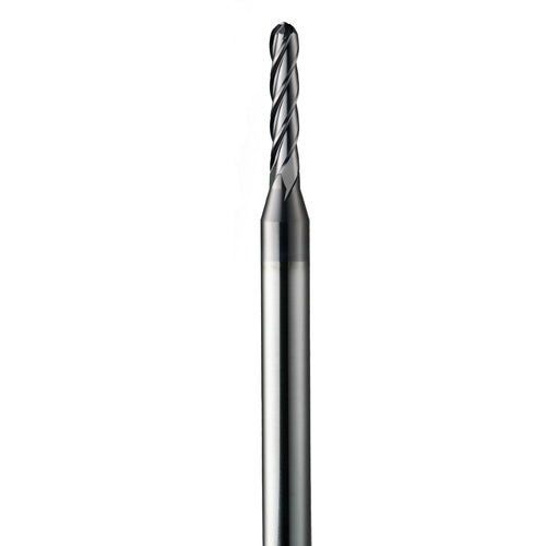 0.021″ Dia. × 1/8″ Shank × 0.032″ DOC × 1-1/2″ OAL, Carbide AlTiN, Spiral , 2 Flute, 30° Helix, Ballnose End Mill - Exact Industrial Supply