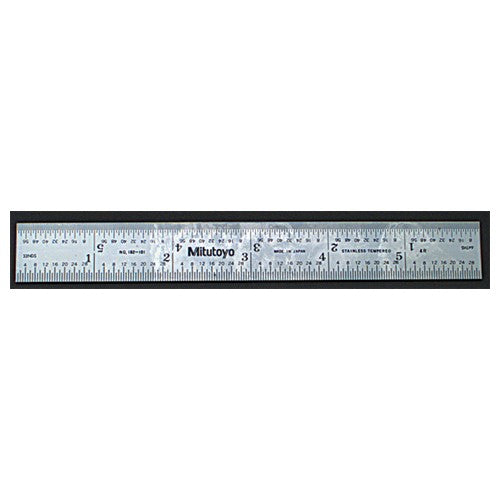 Satin Chrome Finish Full Flex Steel Rule- Model 182-262-24″ Length-16R Graduation-3/4″ Width - Benchmark Tooling