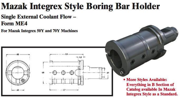 Mazak Integrex Style Boring Bar Holder (Single External Coolant Flow Ð Form ME4) - Part #: CNC86 M54.5050 - Benchmark Tooling