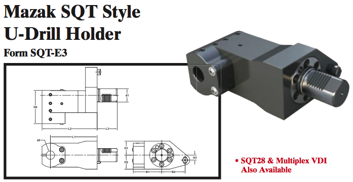 Mazak SQT Style U-Drill Holder (Form SQT-E3) - Part #: SQT91.1020 - Benchmark Tooling