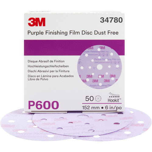3M Hookit Purple Finishing Film Abrasive Disc 260L 34780 6″ Dust Free P600 - Exact Industrial Supply