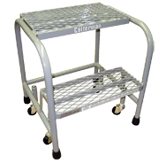 Model 1000; 2 Steps; 18 x 19'' Base Size - Steel Mobile Platform Ladder - Benchmark Tooling