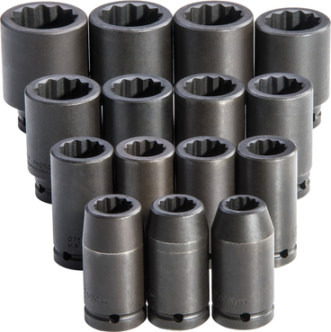Proto® 3/4" Drive 15 Piece Deep Metric Impact Socket Set - 12 Point - Benchmark Tooling
