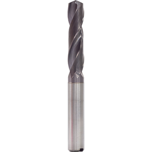 8.1 mm Dia. × 10 mm Shank × 47 mm Flute Length × 89 mm OAL, 3xD, 140°, TiAlN, 2 Flute, Internal, Round Solid Carbide Drill - Exact Industrial Supply