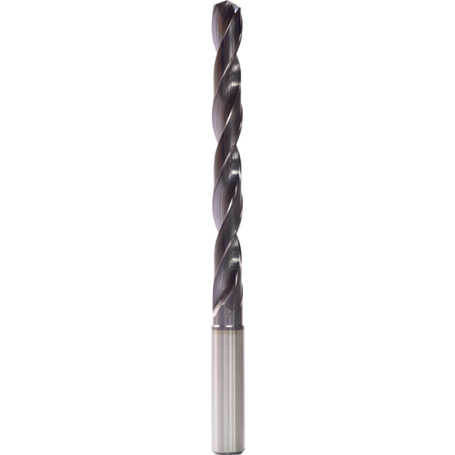 7.65 mm Dia. × 8 mm Shank × 53 mm Flute Length × 91 mm OAL, 5xD, 140°, TiAlN, 2 Flute, Internal, Round Solid Carbide Drill - Exact Industrial Supply