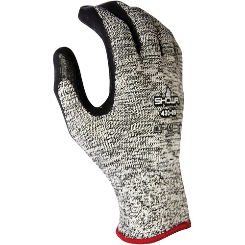 Bipolymer coating black & white w/ gray 10 gauge seamless cut resistant liner flat-dipped sponge nitrile CUT LEVEL 4/medium - Benchmark Tooling