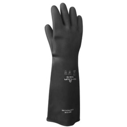 Chemical resistant natural rubber latex unsupported 18″ 40-mil unlined black bisque finish rolled cuff/XXL - Benchmark Tooling