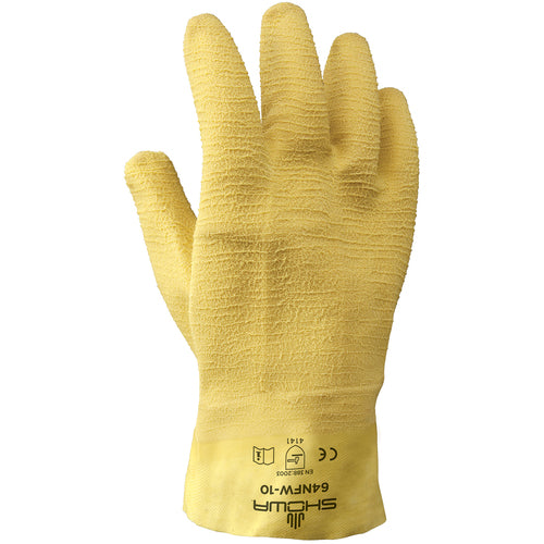 General purpose natural rubber fully-coated 10″ gauntlet cuff yellow wrinkle-finish/large - Benchmark Tooling