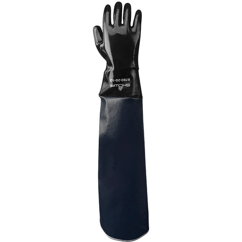 Chemical resistant 12″ fully coated neoprene gauntlet 20″ nitrile laminated shoulder length sleeve black/L - Benchmark Tooling