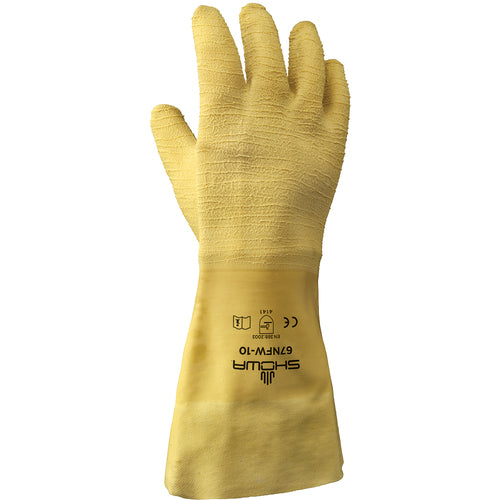 General purpose natural rubber fully coated 14″ gauntlet cuff yellow wrinkle-finish/medium - Benchmark Tooling