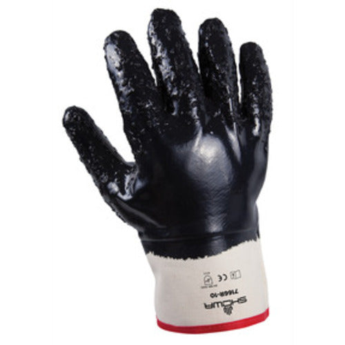 General purpose nitrile coated navy fully coated rubberized safety cuff rough finish/large - Benchmark Tooling
