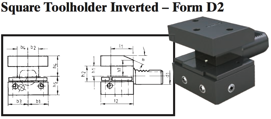 VDI Square Toolholder Inverted - Form D2 - Part #: CNC86 42.3020 - Benchmark Tooling
