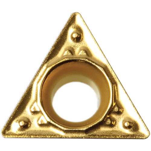 TPMT 322 HQ CA5525, 1/32″ Corner Radius, 1/8″ Thick, 3/8″ Inscribed Circle, TiCnulll2O3/TiN, Triangle, Turning Indexable Insert - Exact Industrial Supply