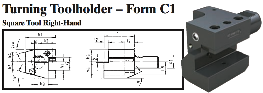 VDI Turning Toolholder - Form C1 (Square Tool Right-Hand) - Part #: CNC86 31.2516 - Benchmark Tooling