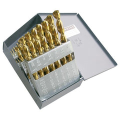 1/16-1/2 RHS / RHC HSS 135 Degree Split Point Heavy Duty Parabolic Jobber Length Drill Set - TiN - Exact Industrial Supply