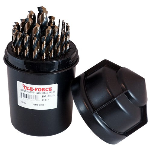 1/16-1/2 RHS / RHC HSS 135 Degree Split Point Bit Barrel™ Black & Gold Jobber Length Drill Set - Black & Gold - Exact Industrial Supply