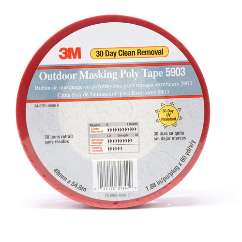 3M Outdoor Masking Poly Tape 5903 Red 48 mm × 54.8 m 7.5 mil Individually Wrapped Conveniently Packaged - Benchmark Tooling