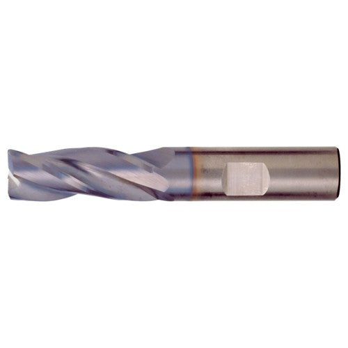 13/32″ × 7/16″ × 9/16″ × 2-1/2″ RHS / RHC Solid Carbide 3-Flute Square End High-Performance End Mill for Steel and Stainless Steel - Bright - Exact Industrial Supply