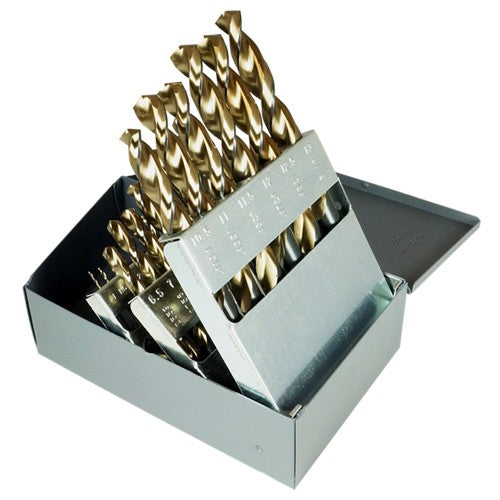 1mm-13mm RHS / RHC HSS 135 Degree Split Point Heavy Duty Black & Gold Parabolic Jobber Length Drill Set - Black & Gold - Exact Industrial Supply