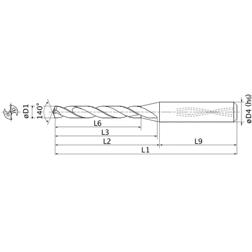 MMS0305X5D060 DP7020 0.12″ Dia. × 0.236″ Shank × 1.126″ Flute Length × 3.094″ OAL, 140°, 2 Flute, Coolant Thru, Solid Carbide Drill
